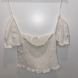 White medium crop top for women